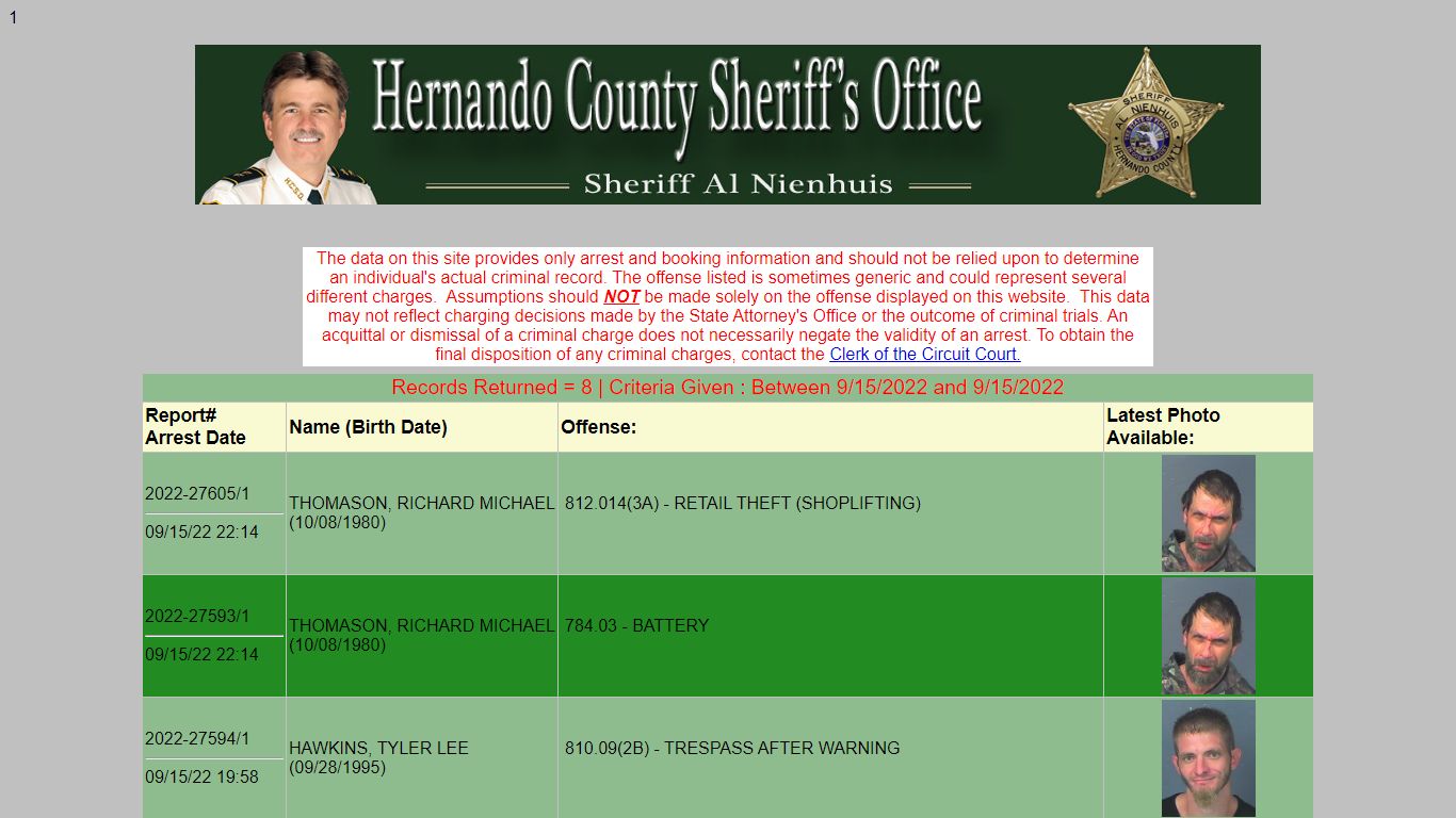 HCSO Arrests Public Records Results - hernandosheriff.org