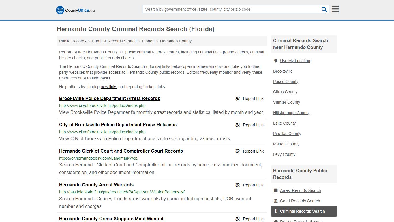 Hernando County Criminal Records Search (Florida) - County Office